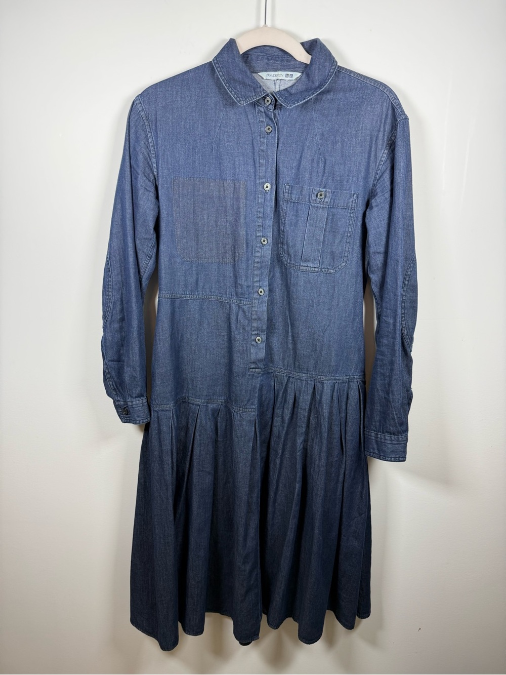 JW ANDERSON X UNIQLO | Denim Chambray Pleated Long Sleeve Midi Dress Size M